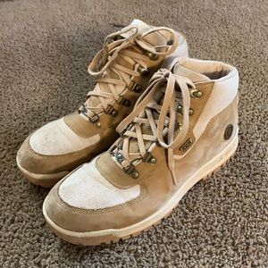 Tan and white g-Unit hiking boots